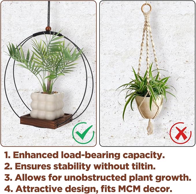 2 Pack Hanging Planters for Indoor Outdoor Plants, 12 Inch Sturdy Wood Base - Image 3