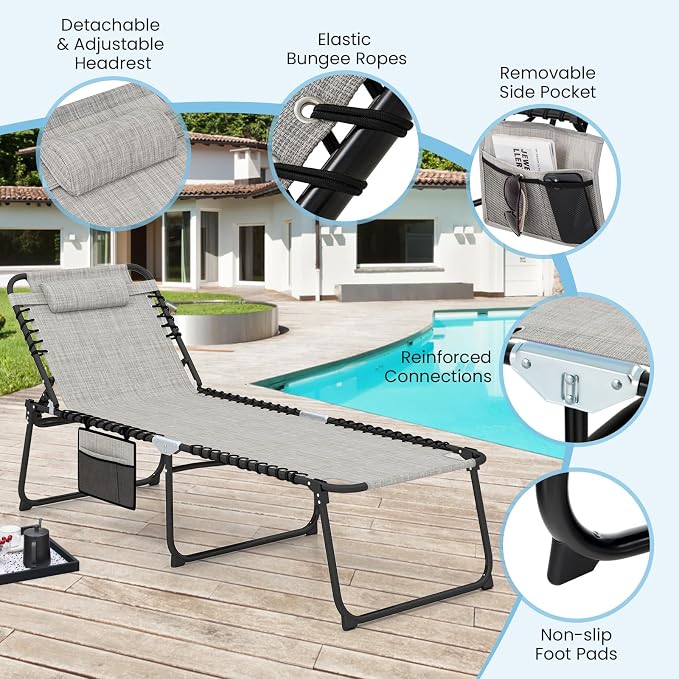 GYMAX Lounge Chair for Outside, 440lbs 27” Oversize Folding Beach Tanning - Image 7
