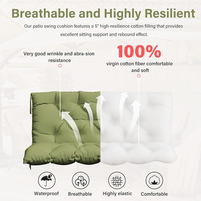 Porch Swing Cushion with Backrest, Waterproof Bench Cushion - Image 4