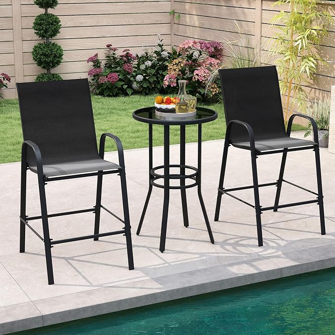 Tangkula Outdoor Bar Stools Set of 2, Enlarged Seat & Metal Frame, Tall Patio - Image 2