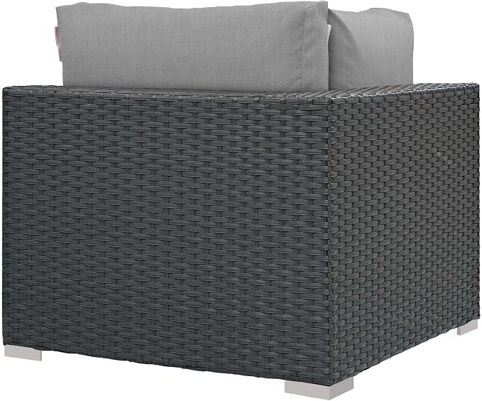 Modway Sojourn Wicker Rattan Outdoor Patio Sunbrella Fabric Corner in Canvas - Image 4