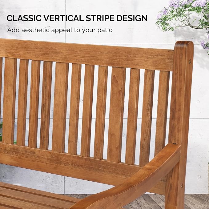 VINGLI 50" Outdoor Wood Bench, Weatehr Resistant Wooden Garden Patio Bench - Image 6