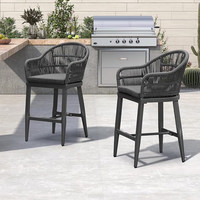 PURPLE LEAF Outdoor Counter Height Bar Stools Set of 2 Patio Metal Modern - Image 3