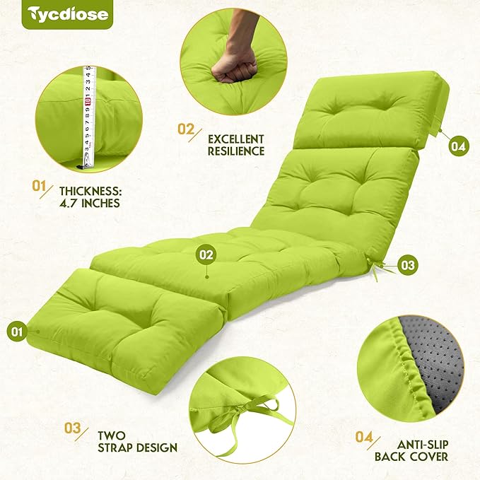 Waterproof Chaise Lounge Chair Cushions Outdoor 74.4 x 22 x 4.7 Inches - Image 5