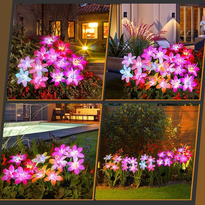Aukora Solar Garden Lights Outdoor 5 Pack, 5 Colors Lily Flowers & 7-Color - Image 4