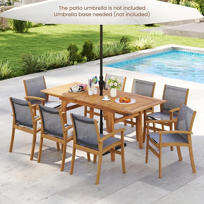 Tangkula 9 Pieces Acacia Wood Patio Dining Set - Image 9