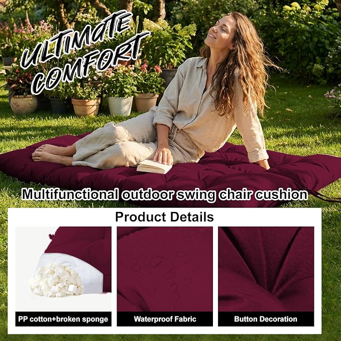 Waterproof Porch Swing Cushion Replacement, Thick 4" 2–3 Seat Outdoor Swing - Image 3