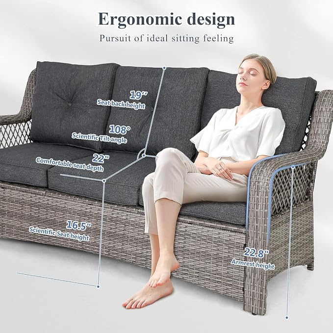 HOMREST 6 Piece Patio Furniture Set, Wicker Outdoor Conversation Sofa Set w/ 2 - Image 4