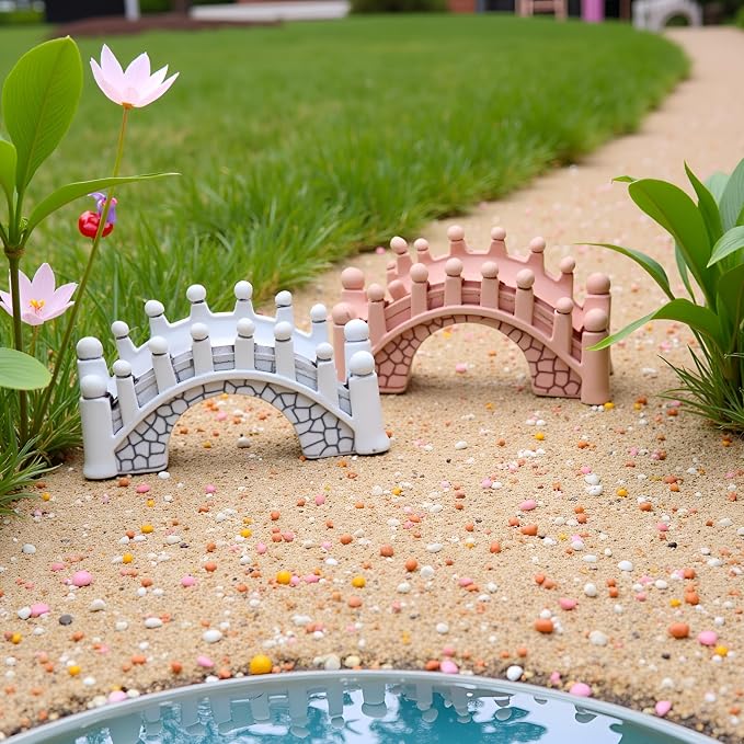 2 Pcs Gray and Brown Miniature Stone Arch Bridges - Image 6