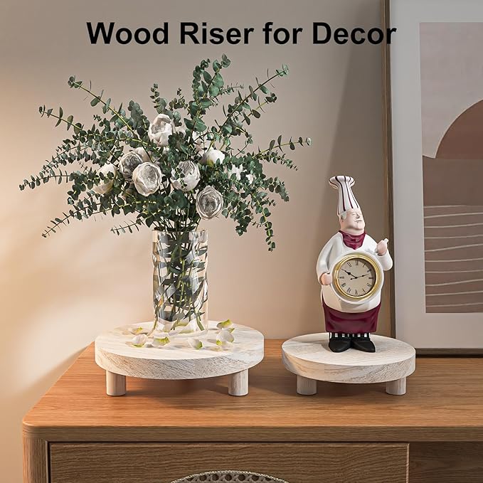 3 Pcs Wood Plant Stand Indoor Outdoor, Round Wood Riser - Image 2
