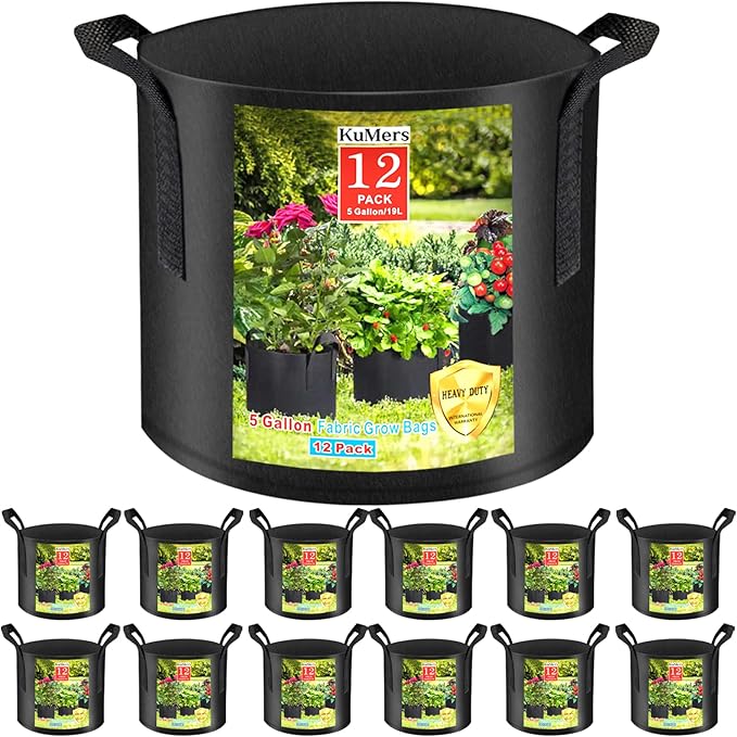 12 Pack Grow Bags 5 Gallon, 300G Heavy Duty Thickened Non-Woven Plant Bag Plant by KuMersExquisiteTools