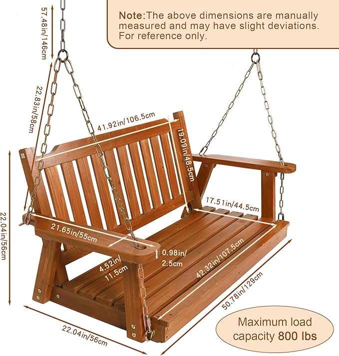 Wooden Porch Swing 2-Seater, Bench Swing - Image 3
