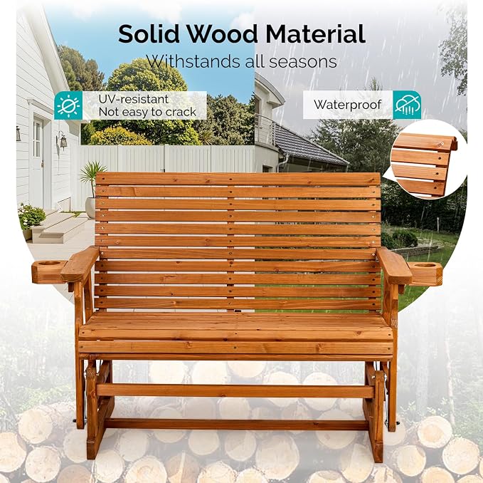 VINGLI Outdoor Glider Wood Patio Chair - Image 4