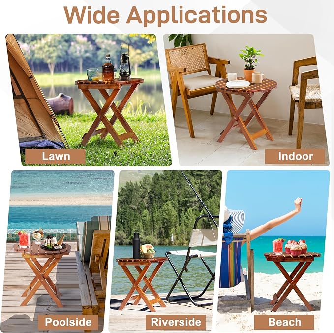 Outvita Wood Folding Side Table, Portable & Lightweight Compact Wooden Side - Image 5