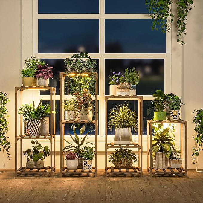 Bamworld Plant Stands with Grow Light Indoor 4 Sets Plant Shelves Outdoor by Bamworld