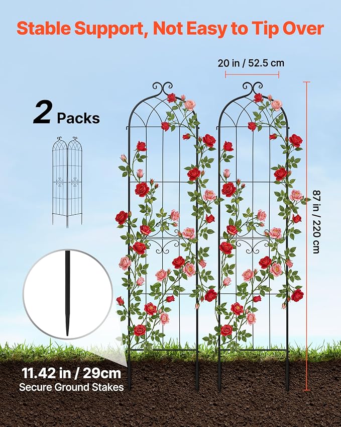 VEVOR Garden Trellis, 87 x 20 inch Rose Trellis, 2 Packs Garden Flower Rose - Image 2