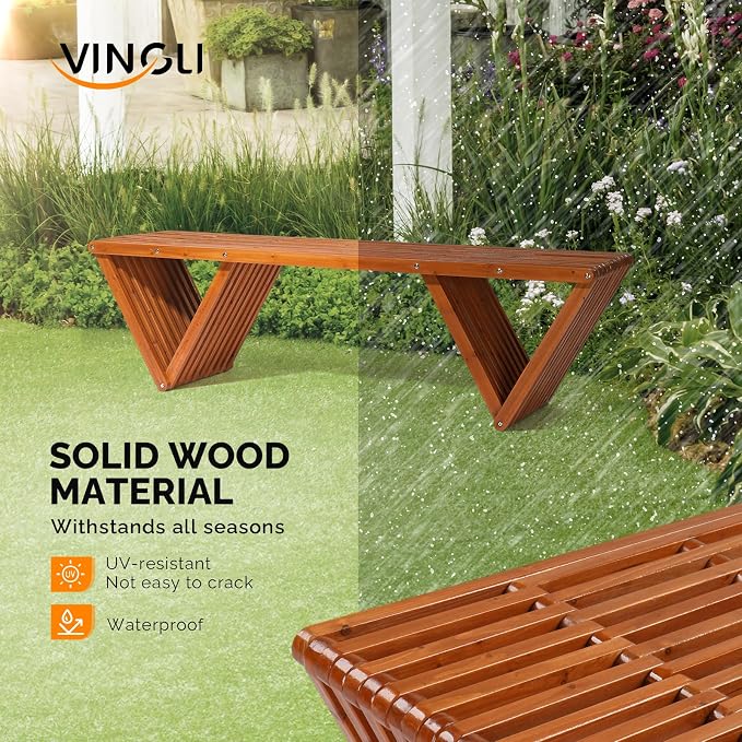 VINGLI Outdoor Wooden Bench, 600lb Capacity Outdoor Backless Benches - Image 4