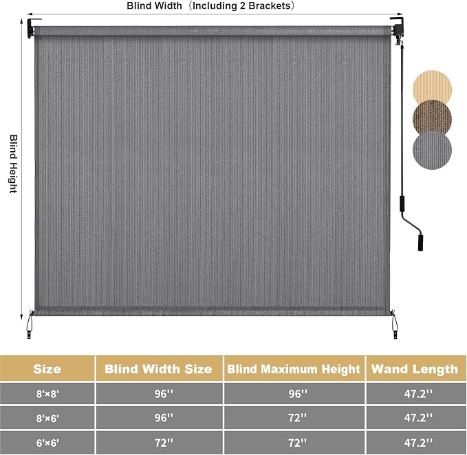 LIFERUN Outdoor Roller Sun Shade 8' W x 6' H, HDPE Shade Cloth - Image 2