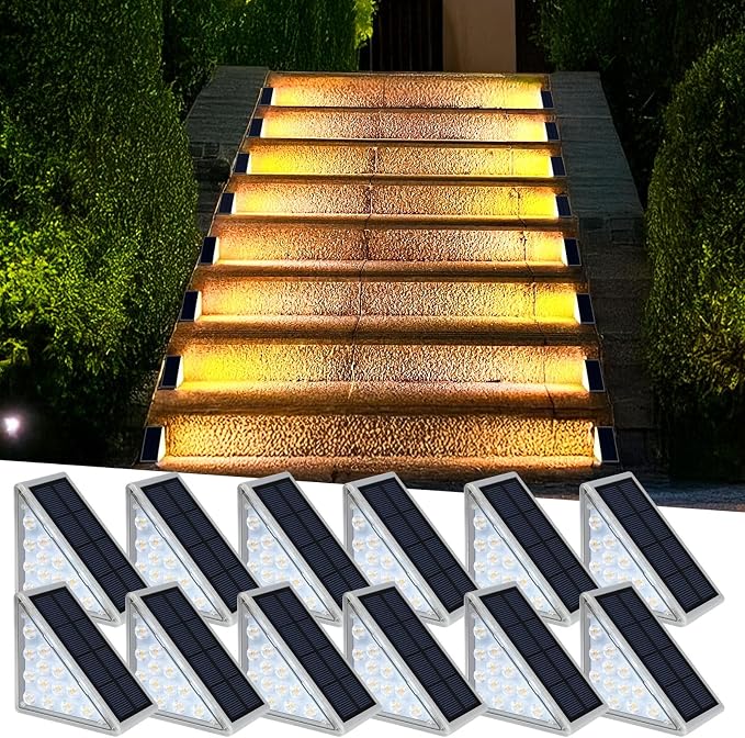 LED Solar Step Lights Waterproof Outdoor Stair Lights, Warm White Solar Deck - Image 2