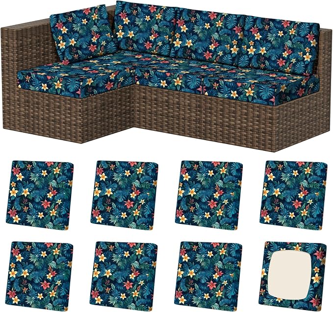8Pcs Square Small Stretch Patio Cushion Covers, Couch & Sofa Replacement by VORSHAPE