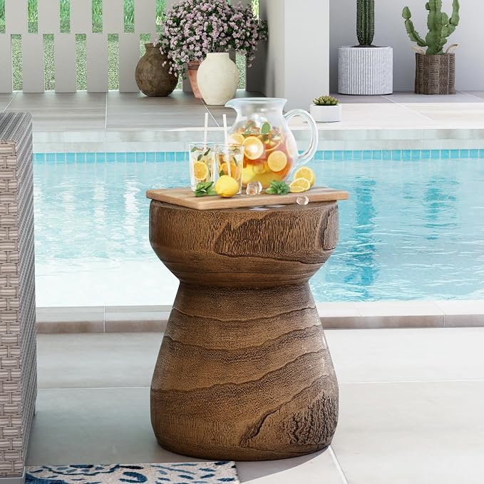 COSIEST Outdoor Side Table w Chessboard, Lightweight Decor Outdoor Round End - Image 7