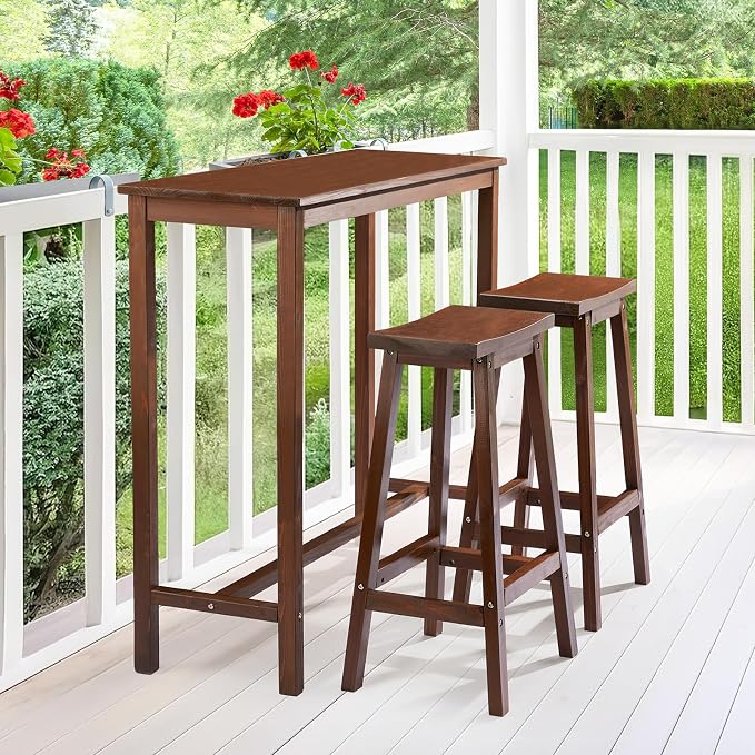 VINGLI Outdoor Bar Stools Set of 2, Solid Cedar Wood Barstools - Image 7