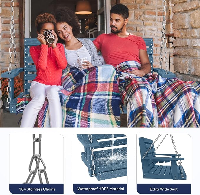KINGYES Outdoor Hanging Porch Swing, 2 Seat Patio Swing Chair - Image 5