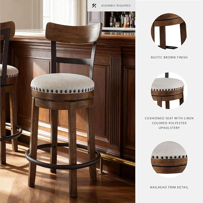 Signature Design by Ashley Valebeck Rustic Farmhouse Swivel Bar Stool – 24.5″ - Image 4