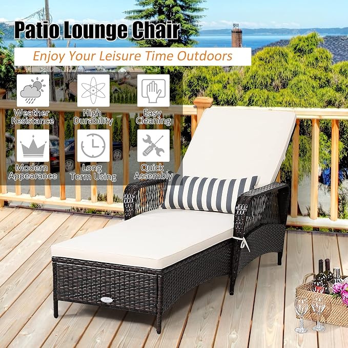 COSTWAY PE Rattan Chaise Lounge Chair, 6 Gear Adjustable Recliner - Image 6