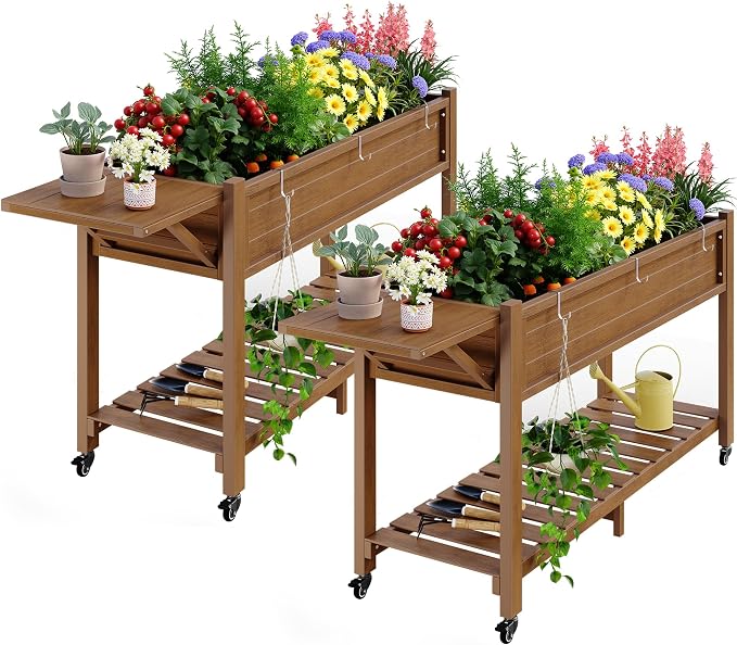 YEFU Raised Garden Bed with Legs: 57x18x30in Elevated Poly Planter with Wheels by YEFU
