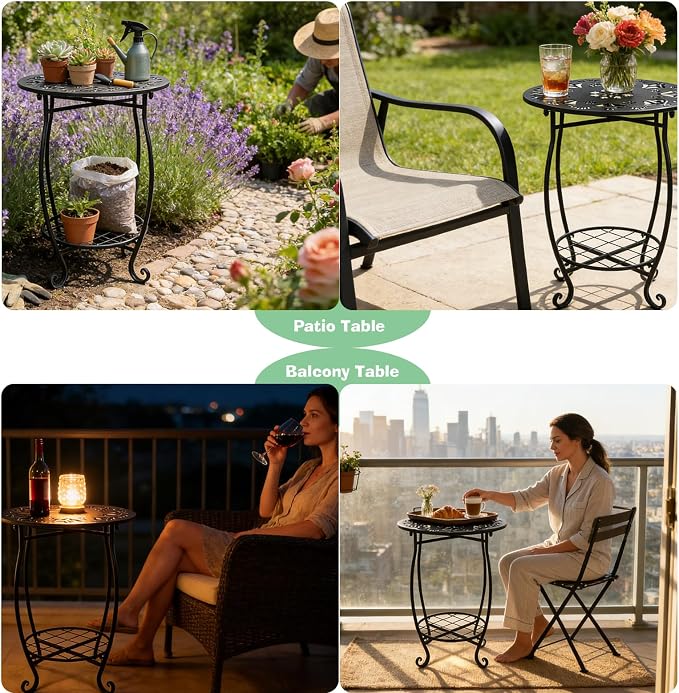 Metal Side table, 18inch Round Side End Table, Outdoor Side Table Patio Bistro - Image 3