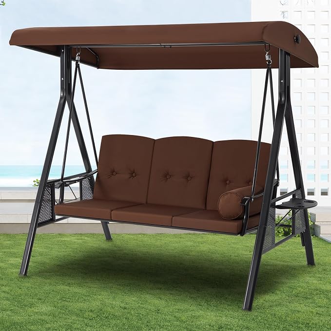 U-MAX 3-Seat Porch Swing Chair Steel Frame, Patio Swing Chair by U-MAX
