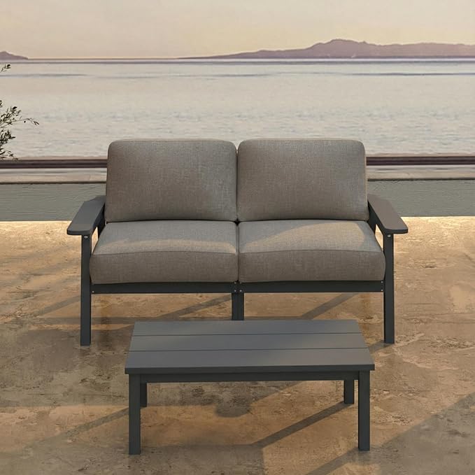 Patio Furniture Set 2 Seats, HDPE Outdoor Sectional by PatioKingdom