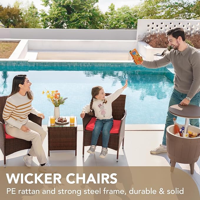 Devoko Patio Porch Furniture Sets 3 Pieces PE Rattan Wicker Chairs - Image 2