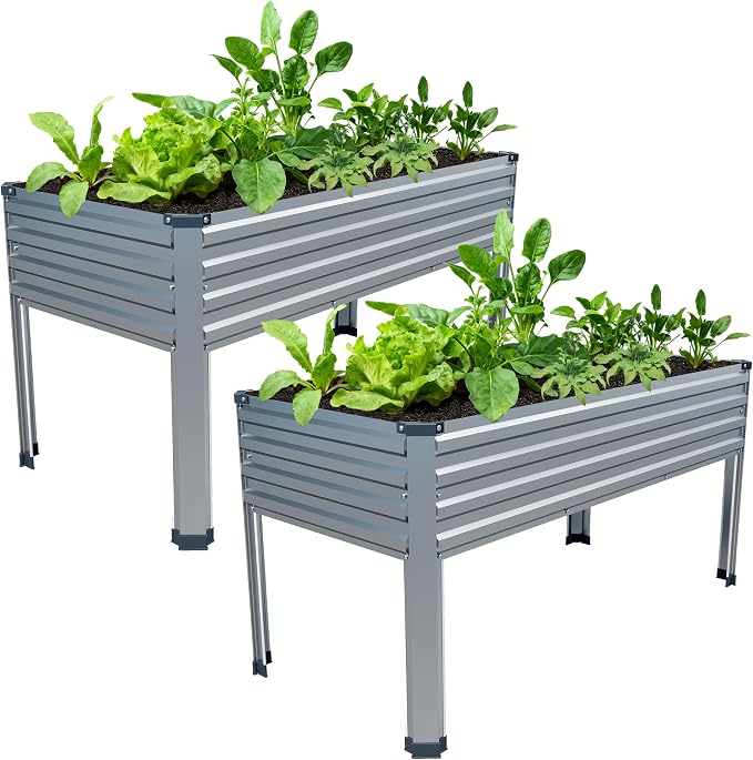 2PCS 48×24×30in Galvanized Raised Garden Bed, Metal Elevated Planter Box by Easllre