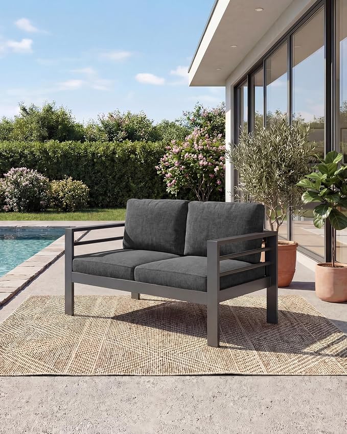 AECOJOY Aluminum Patio Furniture Loveseat, Modern Outdoor Furniture by AECOJOY