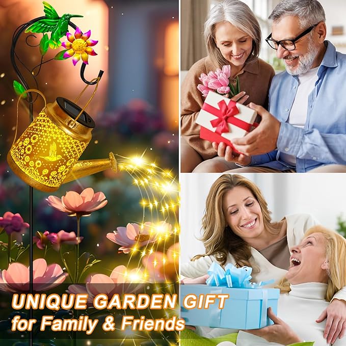 Hummingbird Solar Lanterns Garden Decor, Outdoor Waterproof Watering Can - Image 5