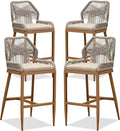 PURPLE LEAF Patio Bar Stools 28" H Set of 4 Handwoven Wicker Bar Height Stool by PURPLELEAF
