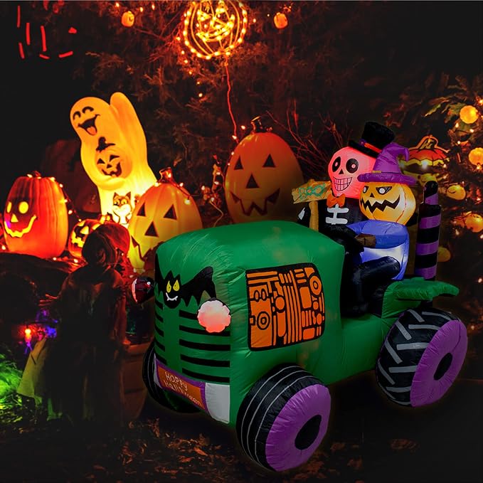 5.5Ft Long Halloween Inflatable Ghost Tractor Decoration - Image 9