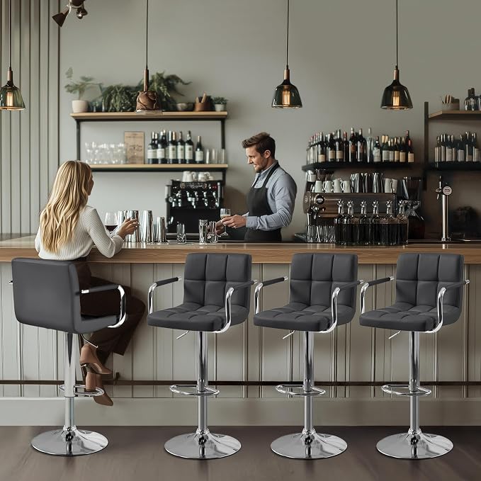 Yaheetech Bar Stools Set of 4, PU Leather Adjustable Barstools - Image 2
