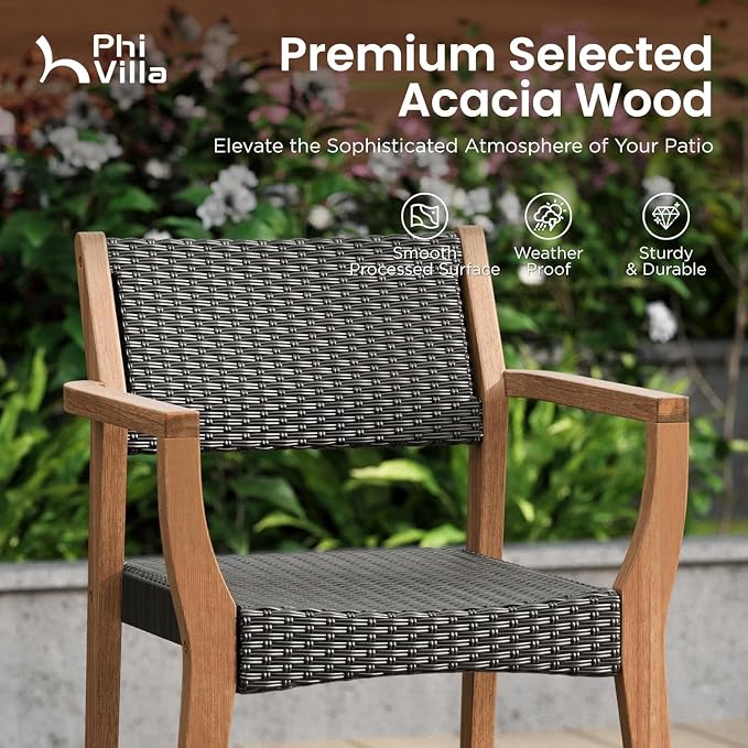 PHI VILLA 9 Pieces Acacia Wood Outdoor Dining Set - Image 5