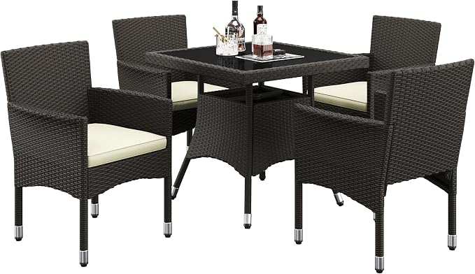 Yaheetech 5-Piece Patio Furniture Set, Outdoor Rattan 4 Dining Chairs & by Yaheetech
