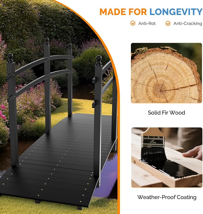 VINGLI Garden Bridge, Classic Wooden Bridge - Image 2