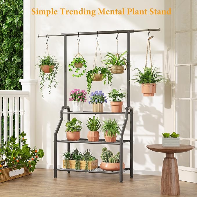 Plant Stand Indoor Outdoor, 3-Tier Heavy Duty Metal Hanging Plant Shelf - Image 3