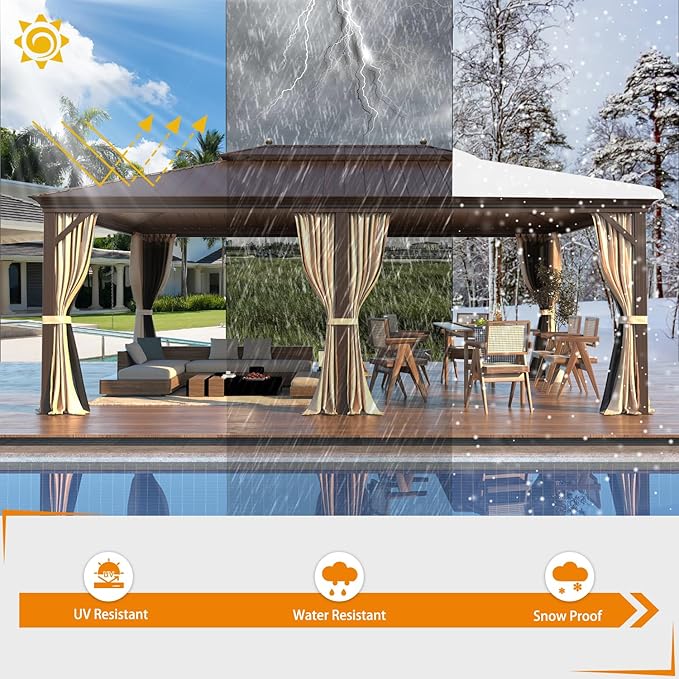 EROMMY 14'x20' Hardtop Gazebo Double Roof Galvanized Steel Canopy Outdoor - Image 6