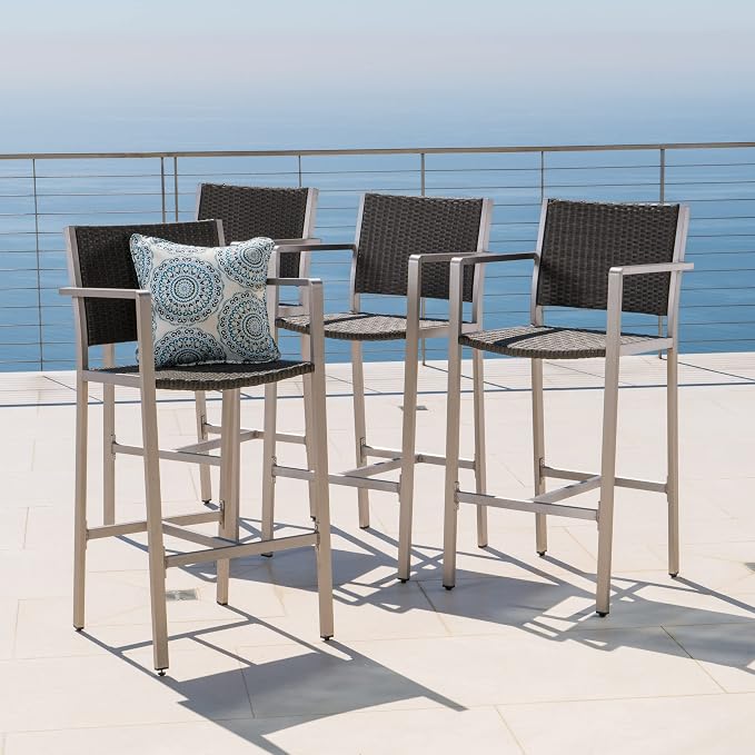 Christopher Knight Home Cape Coral Outdoor Wicker Bar Stools, 4-Pcs Set - Image 2