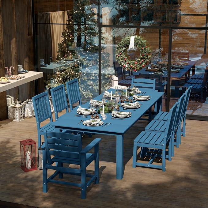 9-Piece Outdoor Dining Set for 8, 75.2'' HDPE Table by PatioKingdom