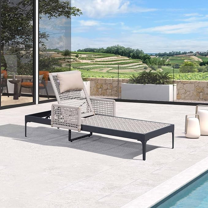 PURPLE LEAF 1 Piece Outdoor Chaise Lounge Rattan Wicker Lounger - Image 9