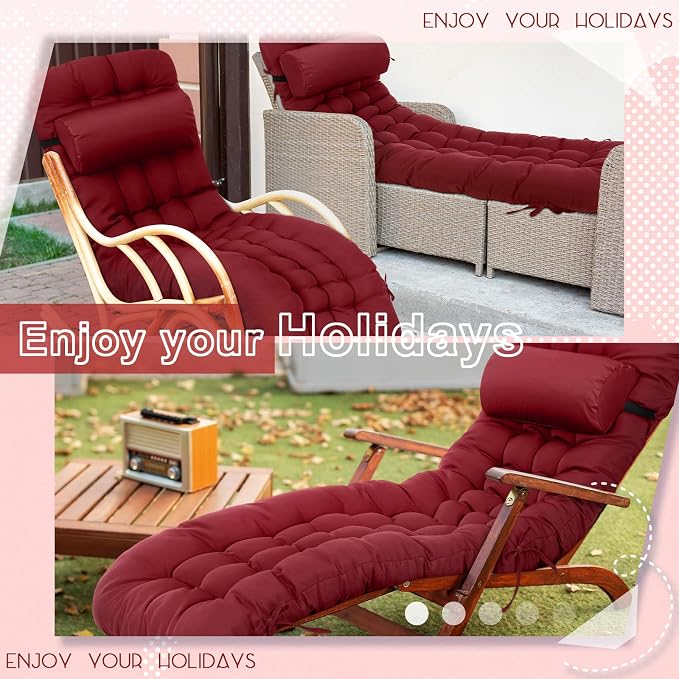 Tudomro 66'' Outdoor Chaise Lounge Cushion Waterproof Patio Lawn Pool Chaise - Image 6