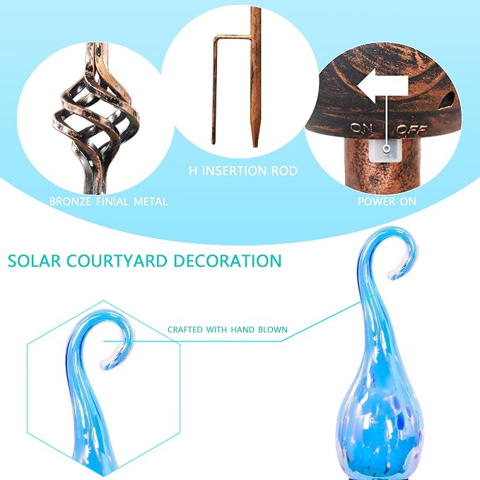 Garden Solar Lights Outdoor, Decorative LED Pearlized Glass Spiral Garden Stake - Image 4